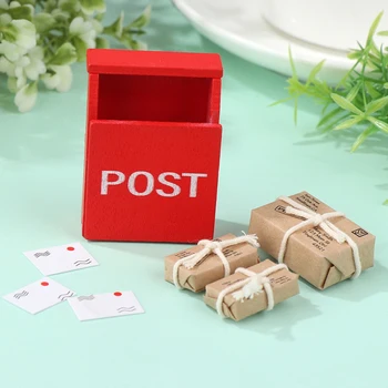 1Set 1:12 casă de Păpuși în Miniatură Scrisoare de Crăciun Roșu Căsuța Poștală Cu Sac carte Poștală Zână Grădină Ușă Mobilier Decor Casa