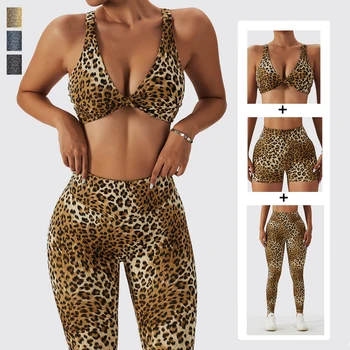 2/3 Piese De Fitness Yoga Set Femei Leopard Imprimate Antrenament Costum Respirabil Rapid Funcționare Uscată Imbracaminte Femei Haine De Sport
