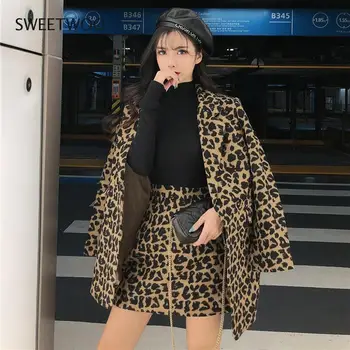 2 Buc Leopard De Imprimare Color De Faux Blana Femei Lung Gros Jachete Calde, Pufoase Star Stil Paltoane De Iarnă Strada Îmbrăcăminte Exterioară 2020
