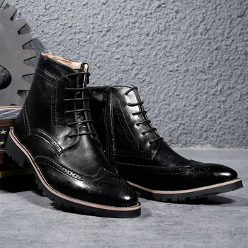 2022 Crescut Cizme Barbati Stil Britanic Tendință Brock Sculptate din Piele Cizme Înalte din Piele Pantofi Cizme scurte pentru Bărbați Pantofi pentru Bărbați