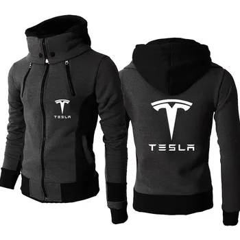 2023 Nou jacheta cu Gluga top Tesla masina logo-ul de imprimare Casual sex Masculin Jachete din bumbac 100% de culoare Solidă pentru Bărbați haina Afaceri, stil Casual