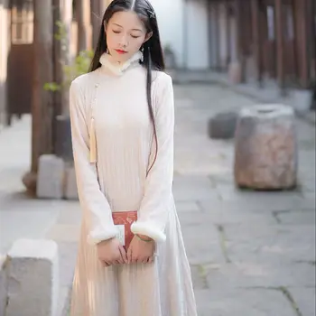 2023 stil chinezesc tradițional de epocă qipao femei rochie retro aodai rochie toamna iarna femei stand-up guler elegant qipao a378
