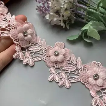 20x 3D Pink Pearl Margele Flori Brodate Dantelă Asieta Panglică Aplicatiile Florale Patch-uri de Material Rochie Ambarcațiuni de Cusut de Epocă 5cm Nou