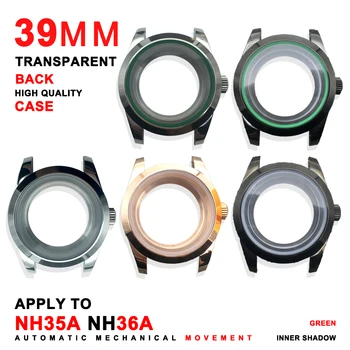 39mm Caz Înapoi Transparent Verde Interior Nuanta Alb Negru a Crescut de Caz din Aur pentru NH35A NH36A Automata