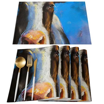 4/6pcs Placemats Set de Vacă Pictura in Acuarela fețe de Masă Lenjerie de pat din Bumbac Bucatarie Accesorii Decorative Acasă Coaster