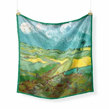 53cm Van Gogh Pictura in Ulei lan de grîu Nor Diagonal 100% Eșarfă de Mătase pentru Femei Piața de Eșarfe, Șaluri Foulard Batic Eșarfă de Păr Hijab