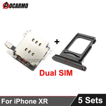 5Pcs/Lot Pentru iPhone XR Dual SIM Card Tray Holder Slot + Reader Flex Cablu Set Complet de Piese de schimb Argintiu Negru Roz Albastru Rosu