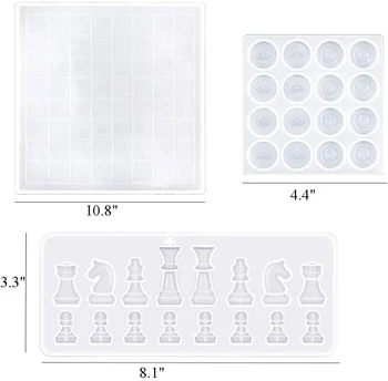 A0NF 3 Buc Cristal Rășină Epoxidică Mucegai Internaționale Tabla de Sah, Piese de Sah Mucegai Silicon Set DIY Artizanat lucrate Manual Bijuterii