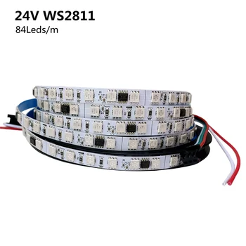 Adresabile DC24V Alb Negru PCB WS2811 Pixel LED Strip Lumină 8mm 5050 RGB 84LEDs/m 2811 RGB Digital Culoare Banda 5M