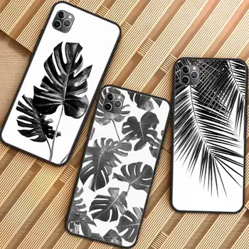 Alb negru frunze de palmier palmieri Telefon Caz pentru iPhone 11 12 mini pro XS MAX 8 7 6 6S Plus X 5S SE 2020 XR