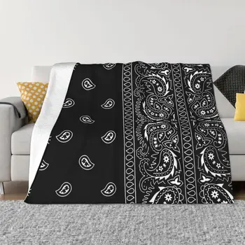 Alb Și Negru Paisley Chicano Bandană Stil Fata Pături Fleece Coral De Pluș Decoratiuni Dormitor Lenjerie De Pat Cuvertura Canapea