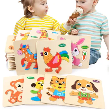 Animale de desene animate pentru copii puzzle-cognitive puzzle din Lemn Puzzle Educativ pentru Copii de Dezvoltare pentru Copii de Formare Jucărie L0120