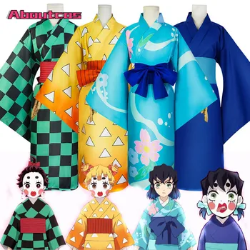 Anime Sezonul 2 Demon Slayer Agatsuma Zenitsu Uniformă Kamado Tanjirou Hashibira Inosuke Cosplay Costum Kimetsu Nu Yaiba Kimono
