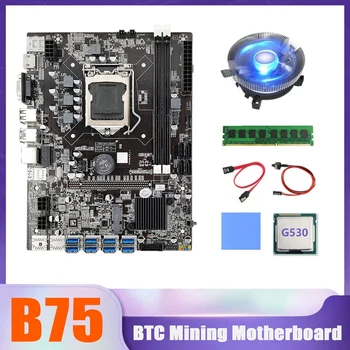 B75 BTC Miner Placa de baza 8XUSB+CPU G530+8G DDR3 1600Mhz RAM+CPU Ventilatorului de Răcire+Cablu SATA+Cablu de Switch+Pad Termic