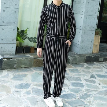 Barbati Brand de Primăvară Nouă Salopeta Toamna-coreean Barbati Dungi Verticale Jacheta Salopeta de Înaltă Calitate, Plus Dimensiune Elastic Wais Pantaloni