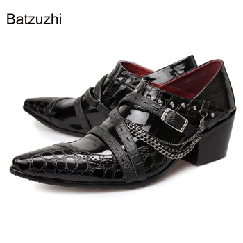 Batzuzhi Japoneză Tip de Pantofi pentru Bărbați 6.5 cm Tocuri inalte Negre din Piele Pantofi de costum Barbati pentru Afaceri/Petrecere/Nunta Pantofi cu Acestia
