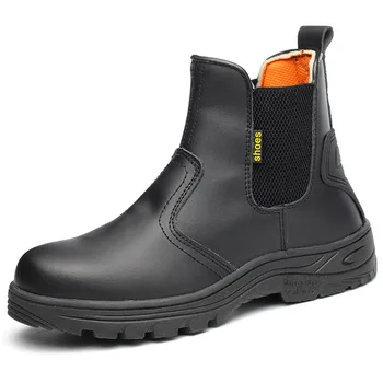 bărbați moda steel toe capace de cizme din piele pantofi de lucru platforma de scule de siguranță boot lucrător de securitate chelsea glezna botas om