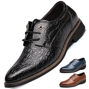 Bărbați Subliniat Toe Pantofi Lux Barbati de Afaceri Rochie Pantofi Skórzane Buty Na Co Dzień Britanic Crocodile Print Adidași