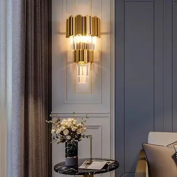Camera de zi fond de perete din fier forjat de cristal lampă de perete modernă Nordic hotel dormitor lampă de noptieră scara culoar lampa