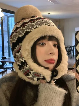Capac de lână Femei coreeană Stil Retro Față-în Căutarea de Iarna Mici de Pluș Îngroșat Cald Echitatie Ureche de Protecție de Protecție împotriva Frigului