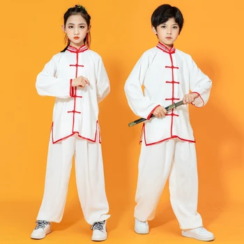 Copiii Wushu Costum Nou de Tineret Maneca Lunga Costum de Haine Băiat Fată Tai Chi Seturi de Elevi Kung Fu Scena Tinutele de Performanță 3-16Y