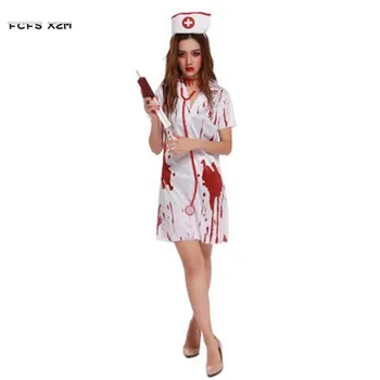 Costum de Halloween pentru femei de sex Feminin sângeros, Asistenta Medicului de Cosplay Zombie jocuri de Rol Carnavalul de Crăciun, Club de noapte, Bar rochie