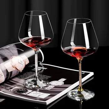 Cristal de Sticlă Ceașcă Diamond Folie de Aur Decora Pocalul Pahar de Vin Roșu de Burgundia Casa de Lux Restaurant High-End de Băut Ware 2 buc