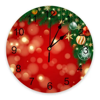Crăciun Ace de Pin Stele din PVC Mut Ceas de Perete Decor Perete Living Digital Ceas Rotund Imprimat Murală Ceasuri de Masă, Ceas