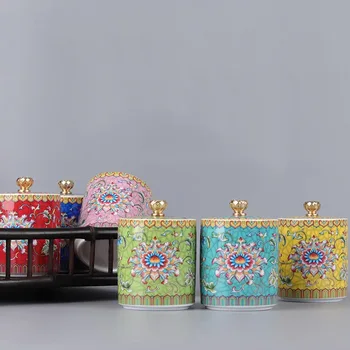 Culoare Smalt Sigilat Depozitare Caddy Ceai Chinezesc Cutie De Ceai Din Ceramica Portelanata De Ceai Borcan Container Pentru Alimente Organizator Decor Acasă Meserii Cadouri