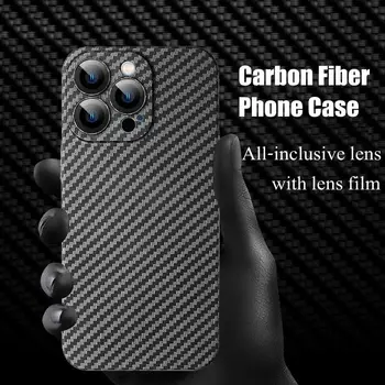 De lux ultra subțire de Fibre de Carbon Model de Telefon Caz Pentru iPhone 13 12 Pro Max Cu All Inclusive Lentilă aparat de Fotografiat de Film de Protecție Acoperă