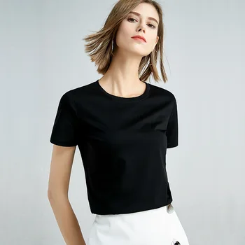 De înaltă Calitate de Culoare 18 S-4XL Plain T Camasa Femei Bumbac de Bază T-shirt O de gât de sex Feminin Topuri Casual Maneca Scurta tricou Negru Femei