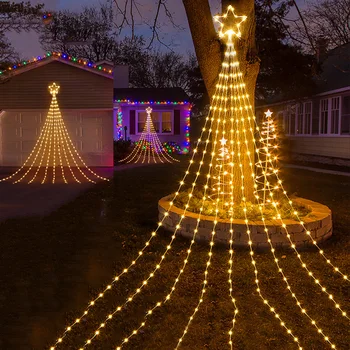 Decor de crăciun în aer liber Stea luminoasa de Craciun Toppers Copac Lumini cu Telecomanda Cascada Șir Lumina Pentru Noul An de Halloween