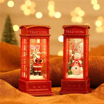 Design Retro Londra Telefon Booth Cabina De Telefon Pom De Crăciun Moș Crăciun Om De Zăpadă Roșu Aranjament Luminos Ornamente Lampă De Noapte