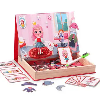 Din Lemn Magnetic Dublă Față-Verso Puzzle Joc De Puzzle Pentru Copii De Învățământ Montessori Fata Rochie De Până Tabla Pictura Jucarii Pentru Copii