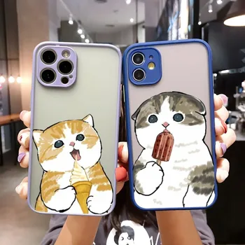 Drăguț Pisică Mănâncă Înghețată Caz de Telefon Mat Translucid Pentru IPhone 12Pro 13 11 Pro Max Mini Xs X Xr 7 8 6 6s Plus Se 2020 de Acoperire