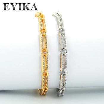 EYIKA Nou la Modă, de Înaltă Calitate, Aur, Argint Culoare Rafinat zircon Cristal Dreptunghi Link-ul Lanț Brățară Bijuterii Pulseras
