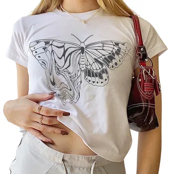 Femei Casual de Vara T-shirt, Adulți Fluture de Imprimare Maneci Scurte Rotund Gat Pulover