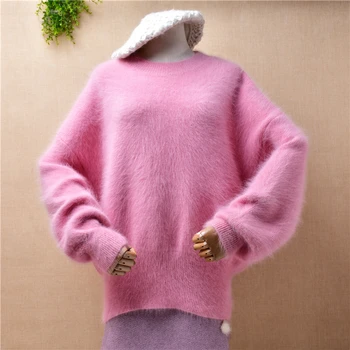 femei de moda roz dulce toamna iarna haine nurca cashemre tricotate lungi batwing mâneci o-gât pulover pulover vrac