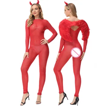 Femeile Cosplay Demon Sexy Body cu Aripi articole pentru acoperirea capului Halloween Devil Angel Salopeta Romper Petrecere Carnaval de Performanță Costum