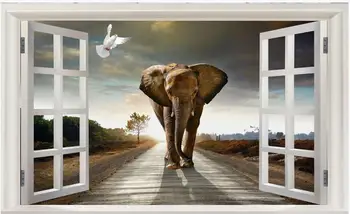 Foto personalizat tapet 3d Prerie elefant fereastră de fundal living home decor 3d picturi murale tapet pentru pereți 3 d