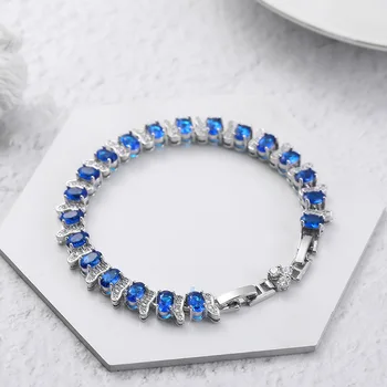 Foydjew Elegant Oval Albastru De Cristal Safir Artificial Bratari De Lanț De Moda De Lux Accesorii De Nunta Brățară Pentru Femei