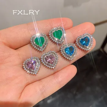 FXLRY Bijuterii de Lux Cubic Zirconia Verde CZ Cercei Dragoste în formă de Inimă Elegant pentru Femei Vintage Stud Cercei