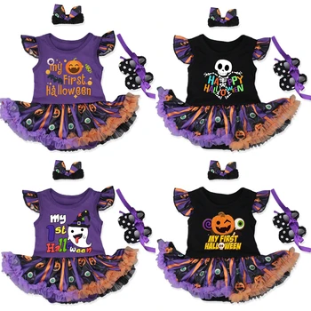 Halloween pentru Copii Haine Fata copil Copil Body Fly Bumbac cu maneci Halloween Craniu de Imprimare Îmbrăcăminte Costum Salopeta Pentru 0-3 Ani