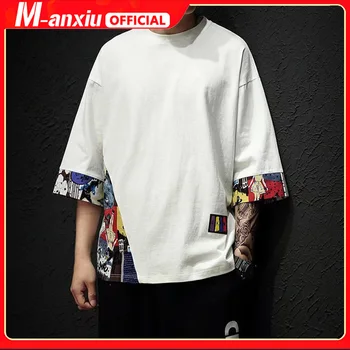 Hip Hop Trei Sfert Maneca tricou Maneca Jumătate Lenjerie de pat din Bumbac Tricou Pentru Bărbați Îmbrăcăminte Harajuku Tee Cămașă de Vară Streetwear