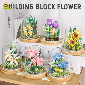 HUIQIBAO DIY Flori Bloc Buchet Model 3D Jucărie Decorațiuni Plante de Ghiveci Crizantema Crescut de Asamblare Jucarii pentru Copii