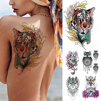Impermeabil Tatuaj Temporar Autocolant Diamant Bijuterie Tigru Flash Tatuaje Bufnita Lace Dream Catcher Body Art Brațul False, Tatuaj Femei Bărbați
