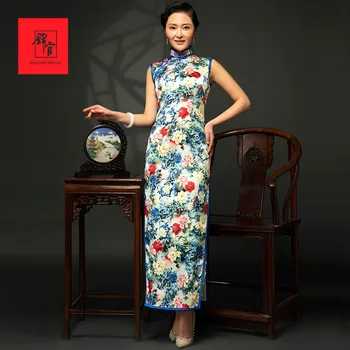 Jinguan mătase modificat cheongsam rochie lungă de mătase de dud lung retro cheongsam vara 2018 nou rochie de femei