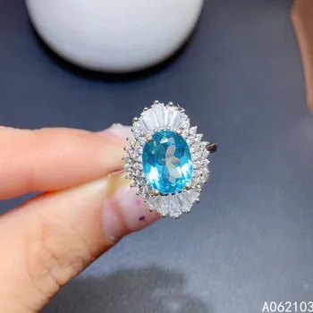 KJJEAXCMY fine bijuterii argint 925 incrustat naturale Topaz Albastru pentru Femei Grand lux popular bijuterie inel reglabil suport te