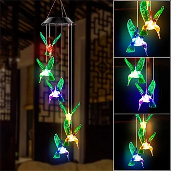 LED-uri Colorate de Energie Solară Vânt Chime Cristal Colibri Fluture Impermeabil în aer liber Windchime Lumina Solara pentru Gradina Decor