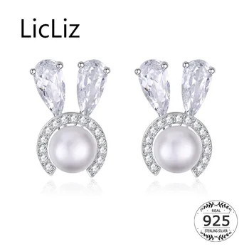 LicLiz Noi S925 Argint CZ Iepure de Cristal Picătură Cercei pentru Femeile Clar Zircon Rotund Perla Aur Alb Bijuterii LE0589